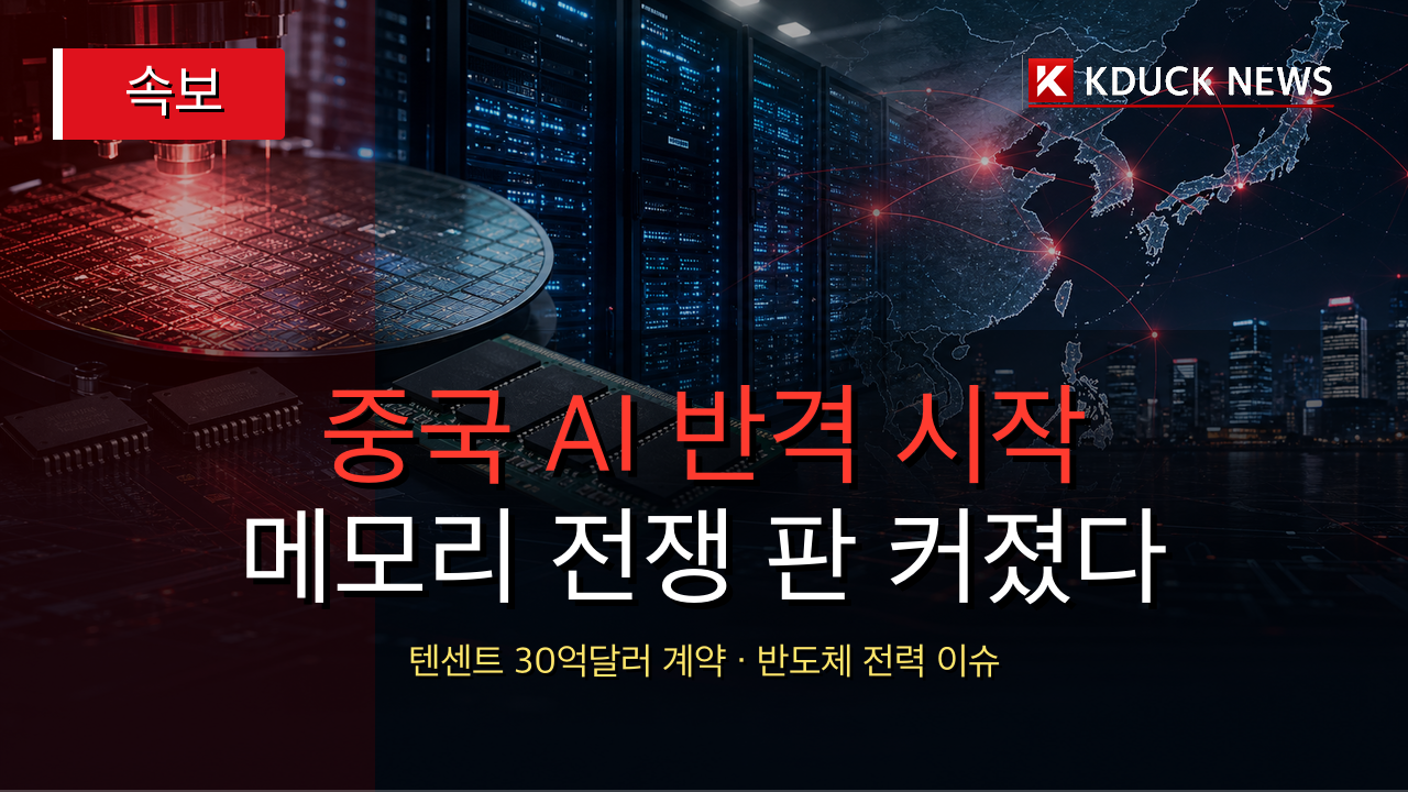 중국 AI 지원과 메모리 공급망 이슈를 다룬 KDUCK NEWS 속보형 대표 이미지